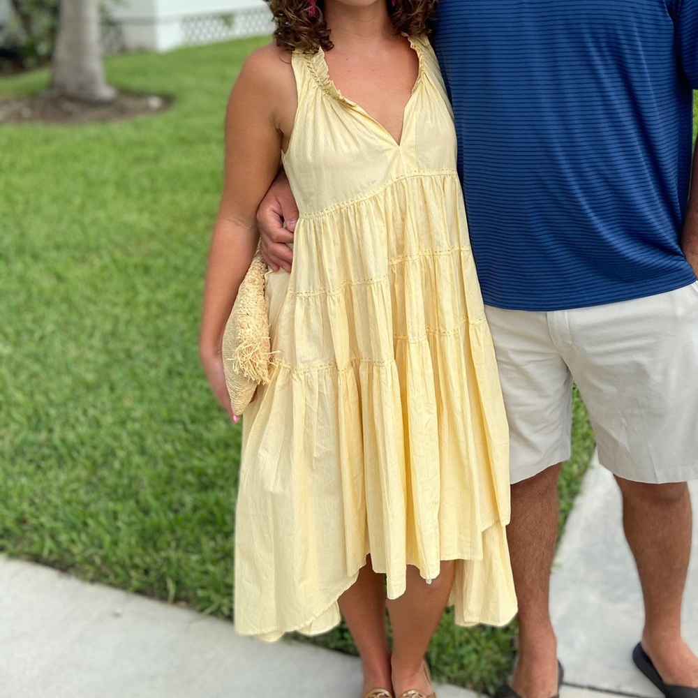 Ro’s Garden Yellow Seersucker MIDI Dress